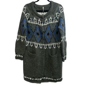 Free People Mohair Blend Long Cardigan Snap Closure Blue Gray Size Large